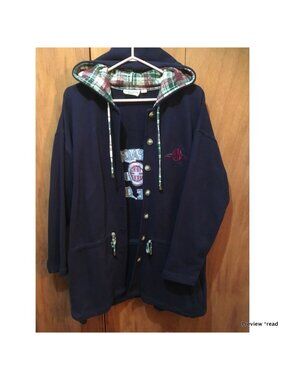 Navy Hooded Utility Jacket with Plaid-Lined Hood